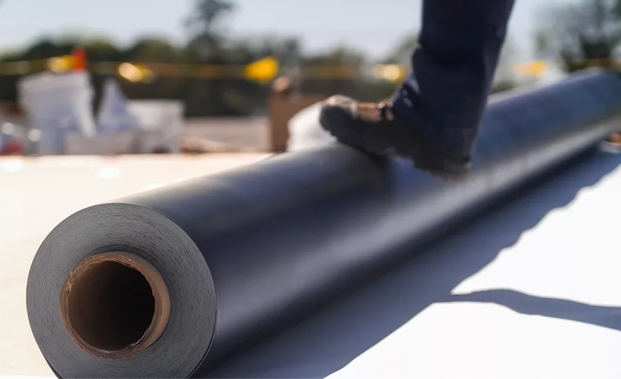 A roll of TPO roofing membrane
