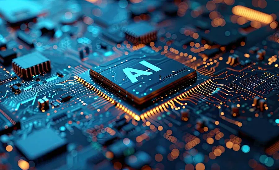 An AI chip on a motherboard