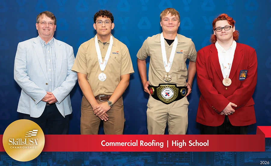 NRCA Director of Workforce Development Shane Muncy with 2026 SkillsUSA National Leadership and Skills Conference high school medalists