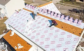 An aerial photo of a residential roofing project