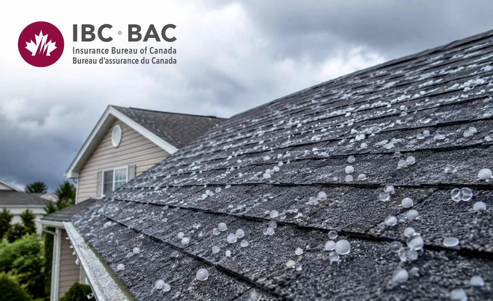 residential roof with hail and logo