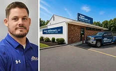 headshot and mock-up of new building