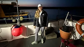 Megan Woodworth waits near the English Channel before beginning her July 23 crossing from England to France.