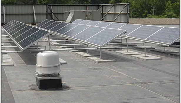 A ballasted racking system. 