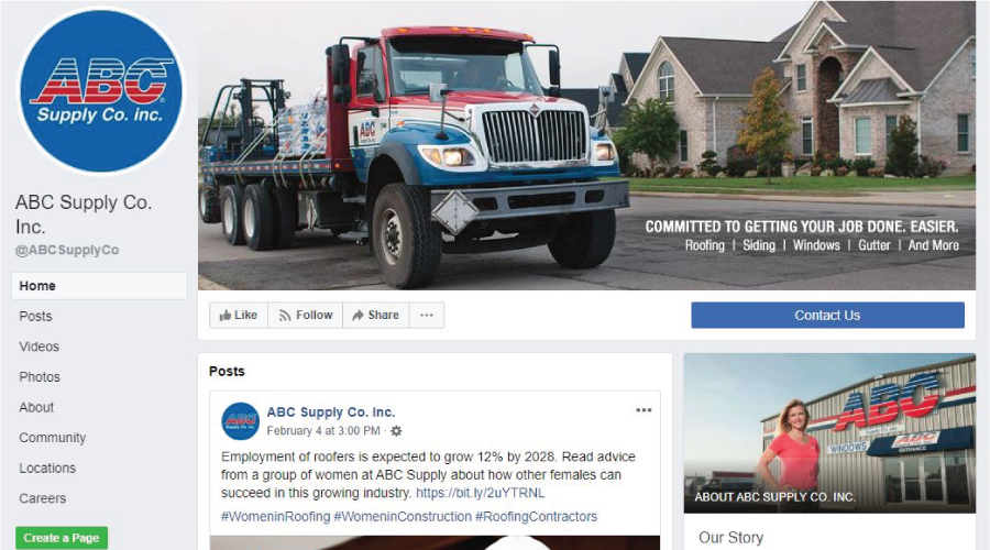 screen shot of ABC Supply Facebook page 